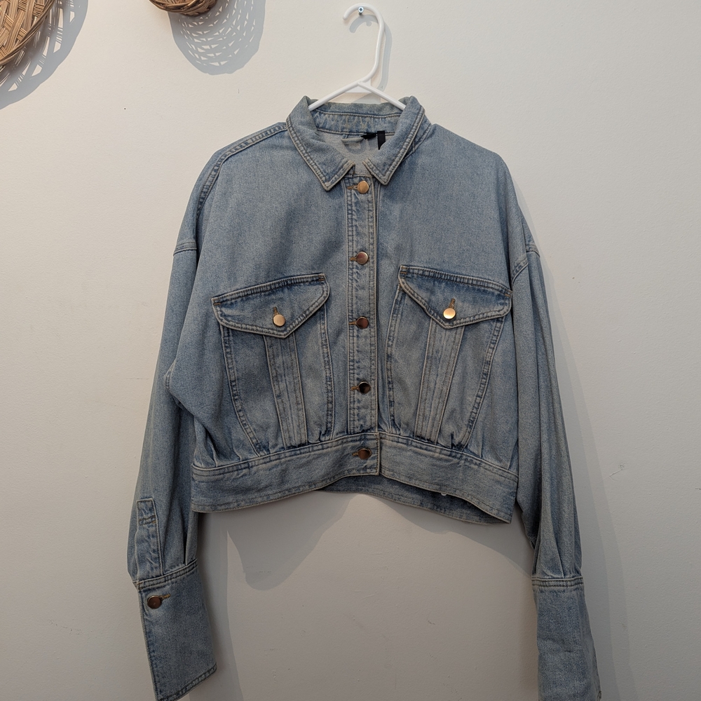 Topshop Boutique Light Wash Crop Denim Jacket